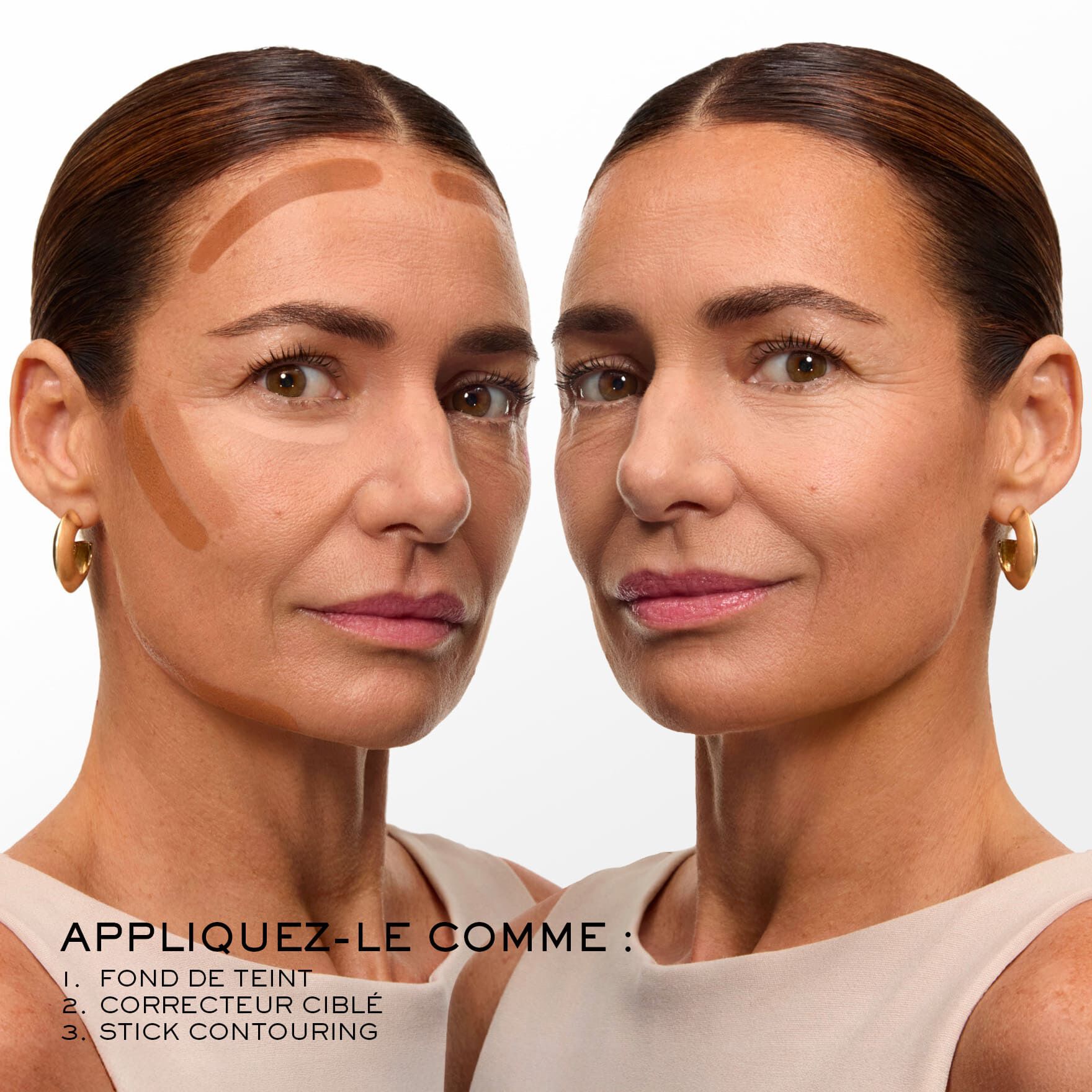 A appliquer sous forme de fond de teint, correcteur ou bronzetour