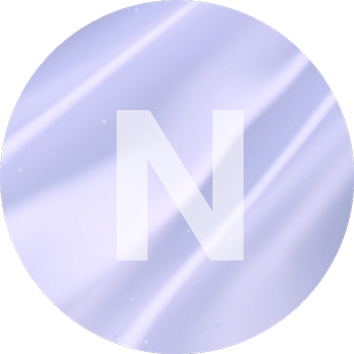 Logo circulaire avec un fond violet clair et un grand 'N' blanc en lettres stylisees.
