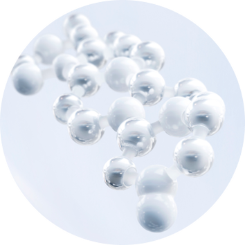 Modele 3D d'une molecule avec des spheres blanches, representant des atomes dans une composition scientifique.