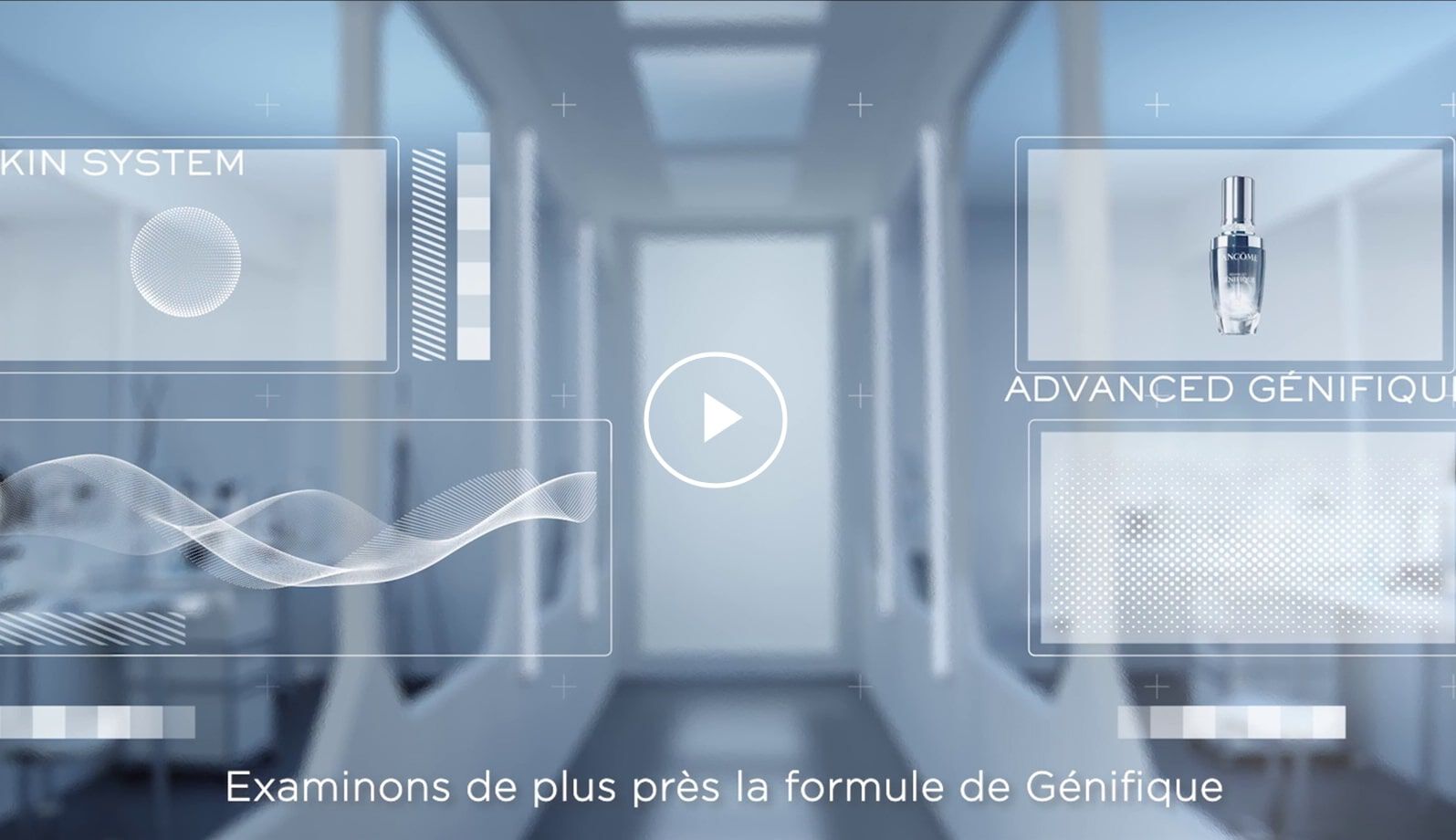 Visite virtuelle d'un laboratoire avec des graphiques sur le systeme de peau et la formule de Genifique.